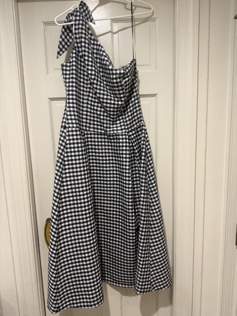 NWT Anthropologie One-Shoulder Gingham Midi Dress - Medium POCKETS! - Picture 4 of 8